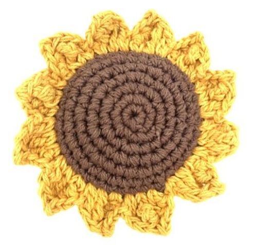 sustainable sunflower brooch - yellow - organic cotton - hand crochet in Nepal