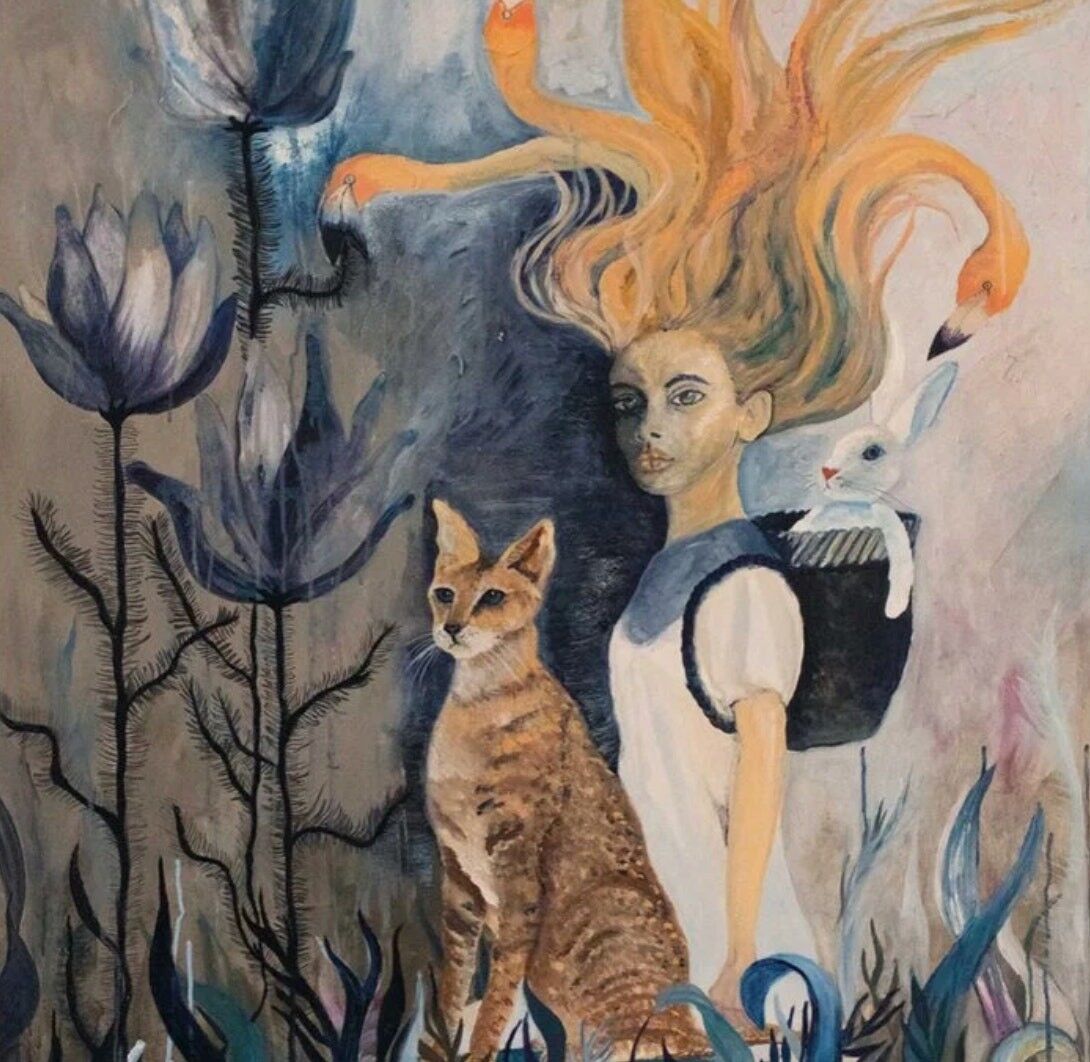Artprint "I COMPAGNI" ragazza con gatto