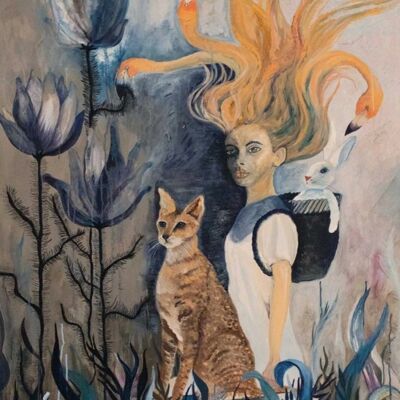 Artprint "DIE GEFÄHRTEN" Mädchen mit Katze