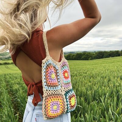 Cream Handmade Crochet Shoulder Tote Bag for Summer