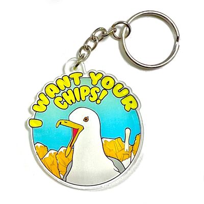 I Want Your Chips Seagull Beach Keyring Keychain