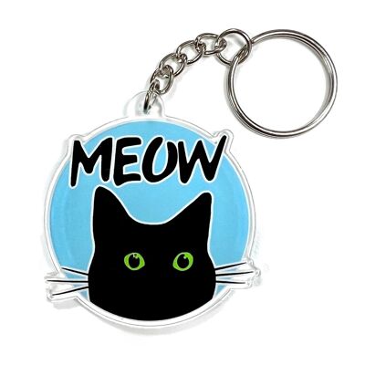Black Cat Meow Keyring Key Chain