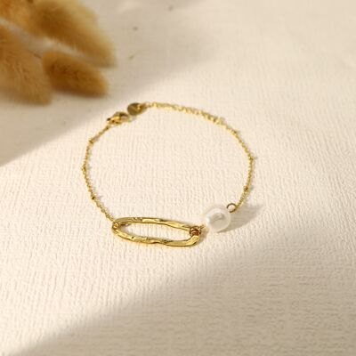 Bracciale a catena con anello e perla bianca