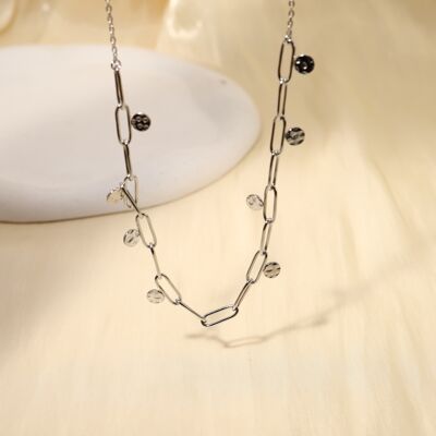 Silver link necklace with round hammered pendants