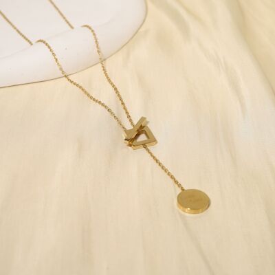 Square necklace in golden Y with ring