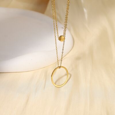 Double chain necklace with ring and round