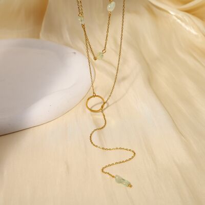 Double chain necklace with water green stones and ring