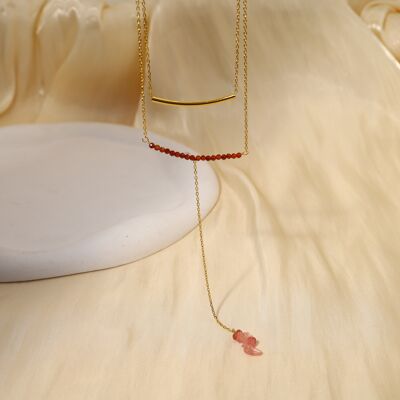 Double Y chain necklace with pink stones