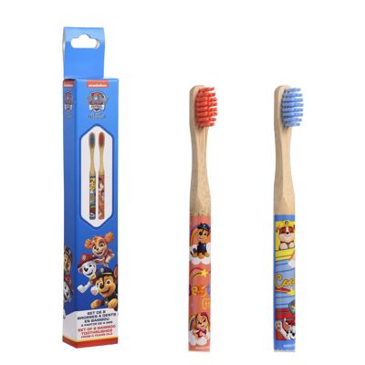 Paw Patrol, set di 2 spazzolini da denti in bambù per bambini