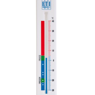 Vertical refrigerator thermometer filled with alcohol