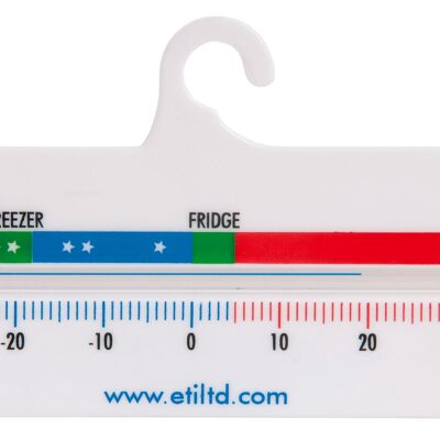 Horizontal fridge and freezer thermometer