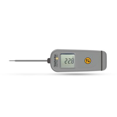 blue TempTest smart thermometer with 360 degree rotating display
