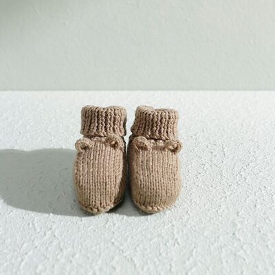 Chaussons pour bébé faits à la main en laine mérinos « GRENOUILLE »