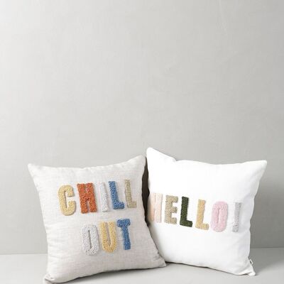 Pillowcase Punch embroidered "HELLO" made of linen