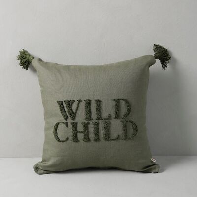Pillowcase Punch embroidered "WILD" made of linen with tassels