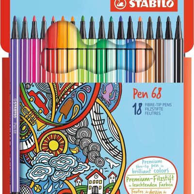 Bolígrafos de dibujo - Estuche de cartón x 18 STABILO Pen 68