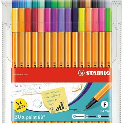 Stylos-feutres - Pochette x 30 STABILO point 88 - coloris assortis dont 5 fluo