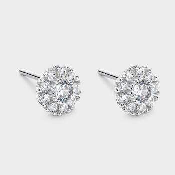 Boucles d'oreilles fleur argent et zircons 2