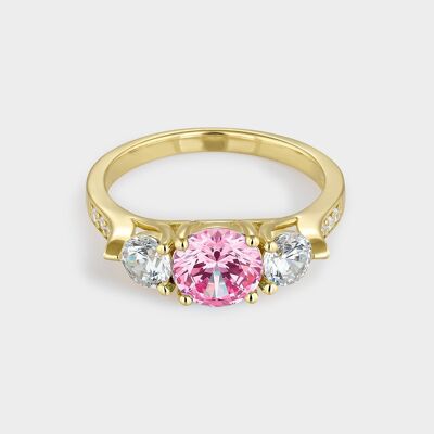 Anillo con circonita rosa de plata y oro