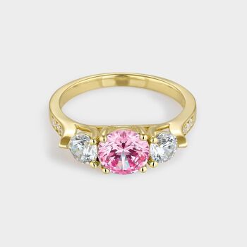 Bague argent et or zircon rose 1