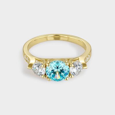 Aquamarine blue zirconia ring, gold plated silver