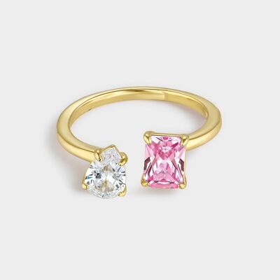 Pink and white zircon duo ring
