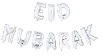 Ballon aluminium mot 16" 'Eid Mubarak' argent 1