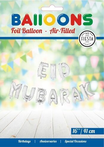 Ballon aluminium mot 16" 'Eid Mubarak' argent 2