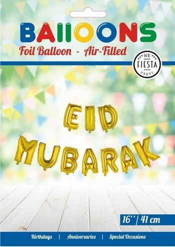 Ballon aluminium mot 16" 'Eid Mubarak' or 2