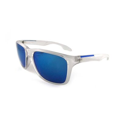 East Village Sporty 'Putney' Square Gafas de sol transparentes con lente de espejo azul