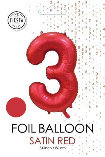 Ballon aluminium 34" n° 3 rouge satiné 2