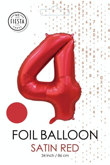 Ballon aluminium 34" n° 4 rouge satiné 2