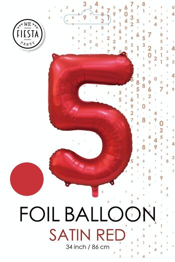 Ballon aluminium 34" n° 5 rouge satiné 2