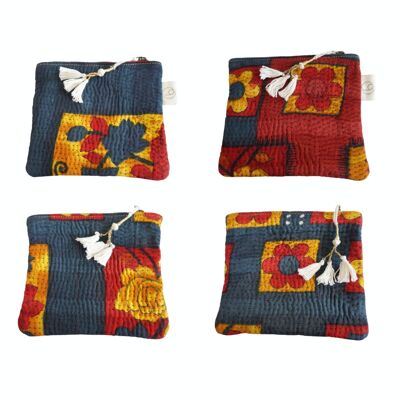 Set of 4 pouches in kantha N°46