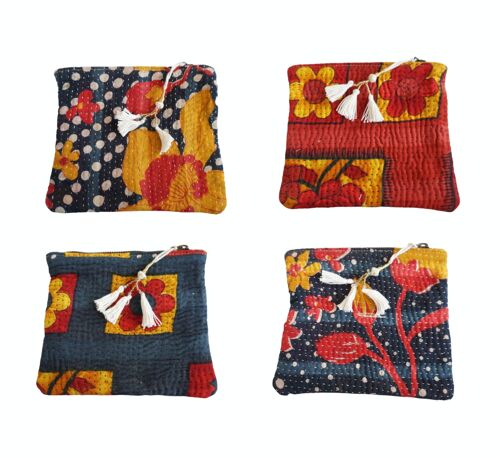 Set de 4 pochettes en kantha N°47