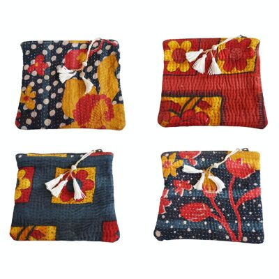 Set of 4 pouches in kantha N°47