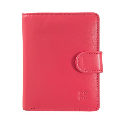 DUDU Petit portefeuille femme en cuir avec fermeture à bouton framboise