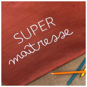 Sac Cabas en jute "Super Maîtresse" (école, cadeau fin d'année scolaire, merci, enfant, vacances) 3