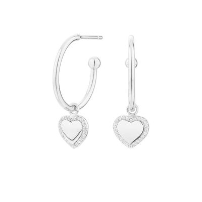 Cube Hoop Heart Silver Earrings