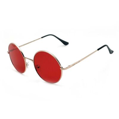 Gafas de sol redondas de metal 'Journeyman' de East Village plateadas con lentes rojas