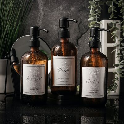 Amber or Clear Glass Bathroom Soap Dispenser | Shampoo, Conditioner & Body Wash