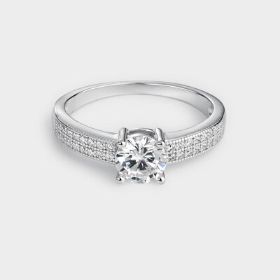 Silver pavé solitaire ring with zircons