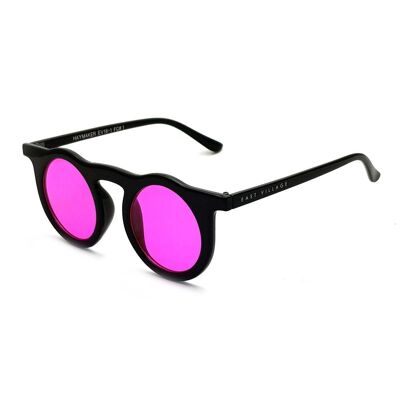 East Village 'Haymaker' Runde Sonnenbrille Schwarz mit rosa Gläsern