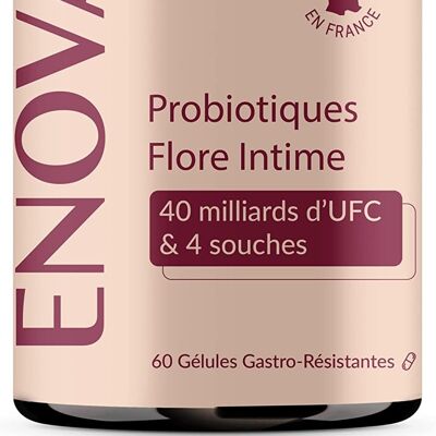 Flora íntima probiótica | Hasta 40 mil millones de UFC/día | 4 cepas: Lactobacillus Reuteri, Rhamnosus Crispatus y Acidophilus | 100% francés | íntima | Complemento alimenticio