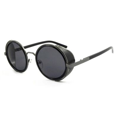 East Village – 'Freeman' – Runde Sonnenbrille mit Seitenschild in Schwarz