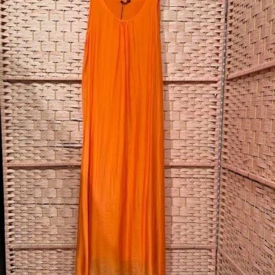 Italian Silk Long Dress with Straps and Solid Colors