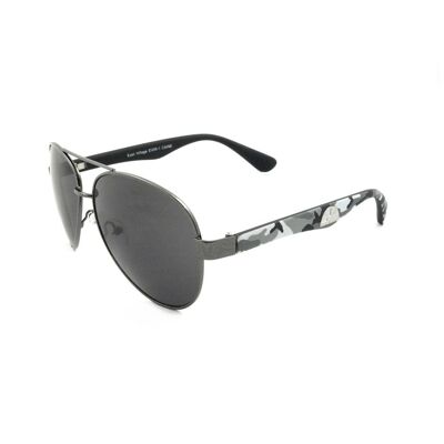 East Village 'Caine' Pilotenbrille mit Metallrahmen und grauen Camouflage-Bügeln