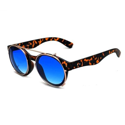 East Village 'Brawler' Lunettes De Soleil Rondes Écaille De Tortue Et Métal Avec Verres Bleus