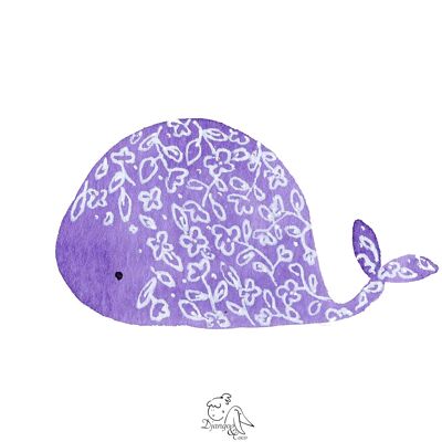 Purple whale with flowers