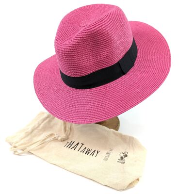 Sombrero plegable para el sol de viaje estilo Panamá - Rosa brillante (57 cm)